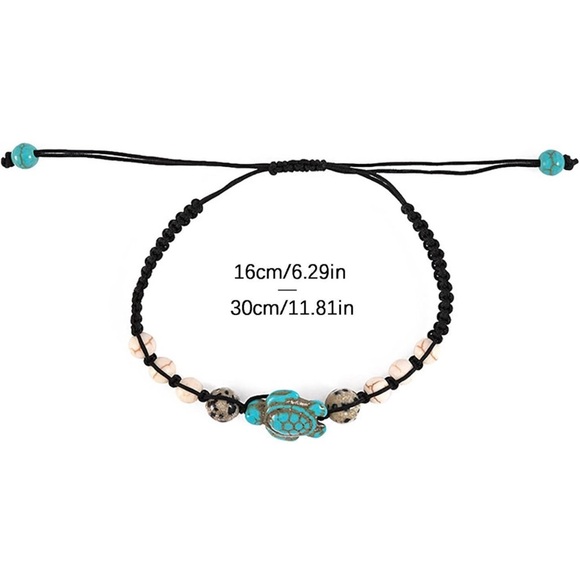 Bohemian Turquoise Turtle Bead Bracelet, 2pc Hand Woven Vintage - Picture 4 of 4